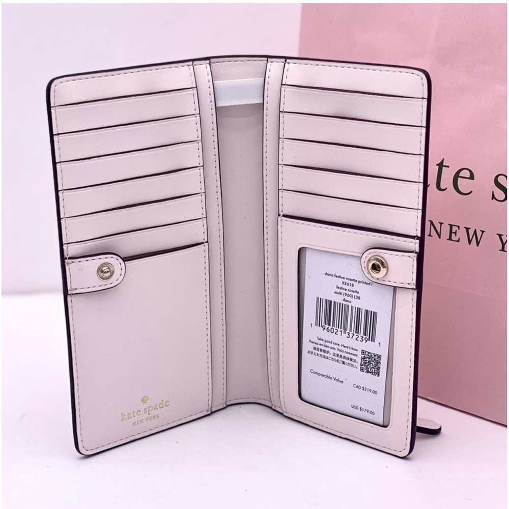 Kate Spade Rose Dana Large Slim Bifold Wallet - Picture 6 of 11